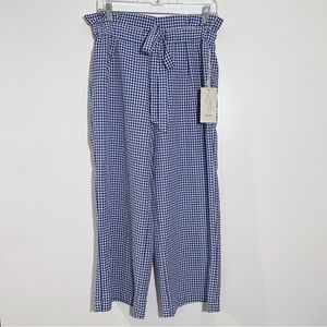 Joie Blue And White‎ Gingham Paper-bag Wide Leg Pants Belted Size Medium